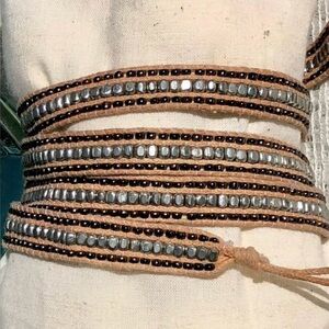Multi-Strand Wrap Bracelet in Black Tan and Silver